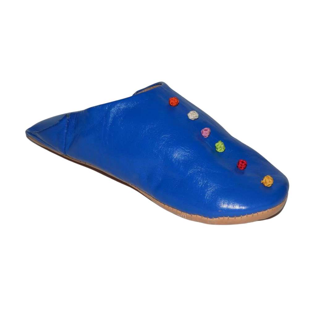 Handmade Moroccan premium leather slippers with traditional pompom detailing for indoor and outdoor wear — view 3