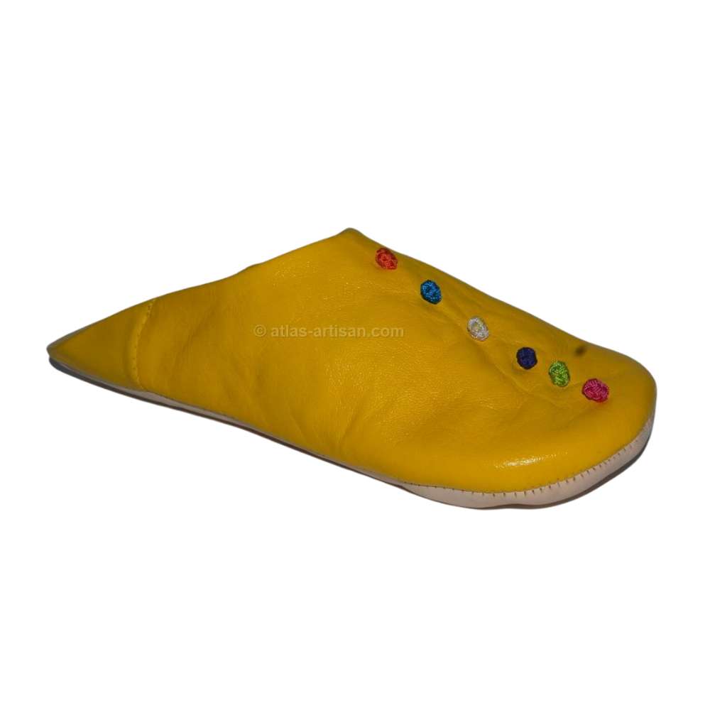 Handmade Moroccan premium leather slippers with traditional pompom detailing for indoor and outdoor wear — view 2