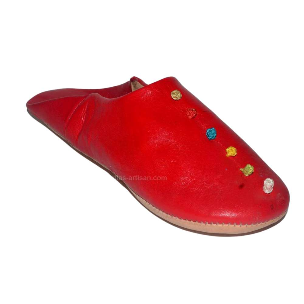 Handmade Moroccan premium leather slippers with traditional pompom detailing for indoor and outdoor wear