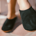 Suede babouche slippers in premium soft leather with a lightweight flexible sole for comfortable indoor wear