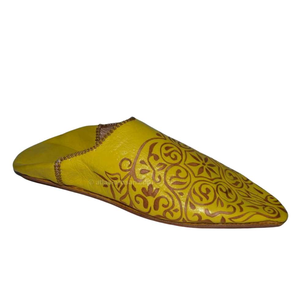 Leather slippers Rbati authentic handmade Moroccan babouches featuring traditional ornamental borders and supple leather lining — view 2