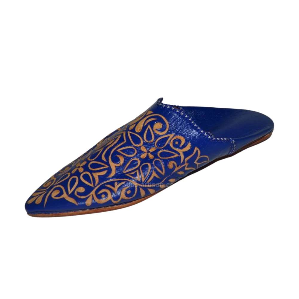 Leather slippers Rbati authentic handmade Moroccan babouches featuring traditional ornamental borders and supple leather lining — view 3
