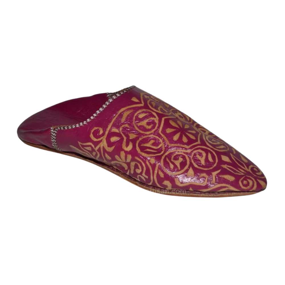 Leather slippers Rbati authentic handmade Moroccan babouches featuring traditional ornamental borders and supple leather lining