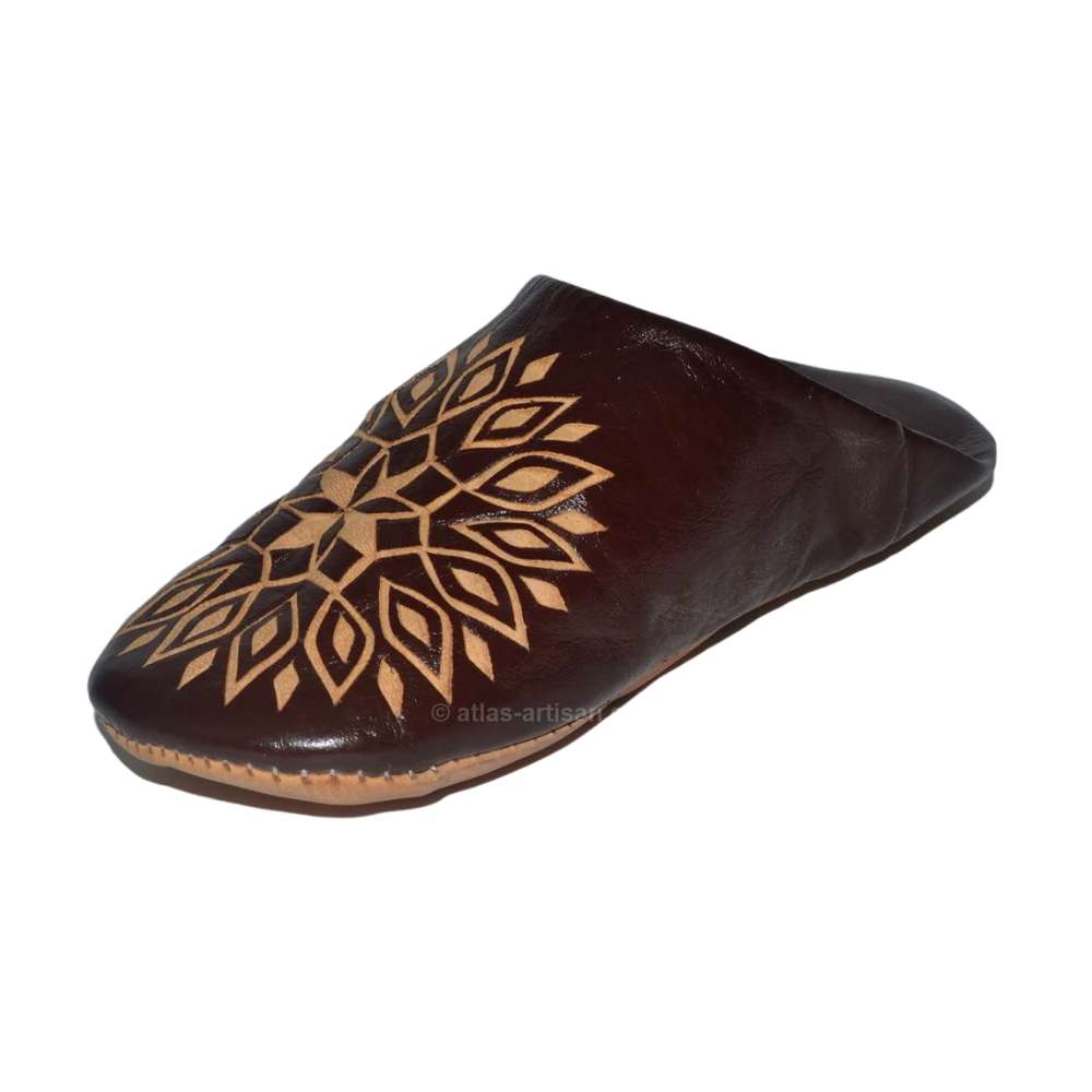 Handcrafted Smarin leather slippers in a traditional slip-on babouche style featuring flexible cushioned soles