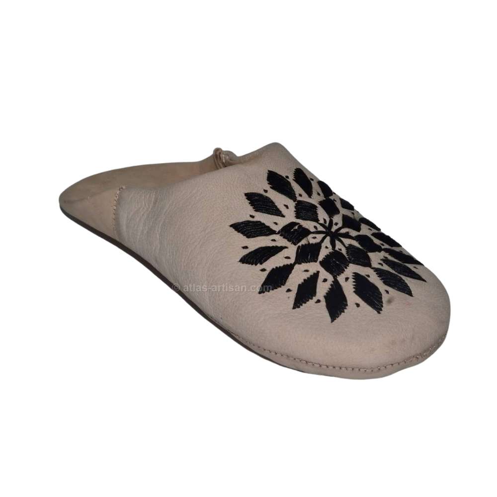 Handcrafted Moroccan leather souk slippers with decorative floral embroidery and soft flexible soles — view 3