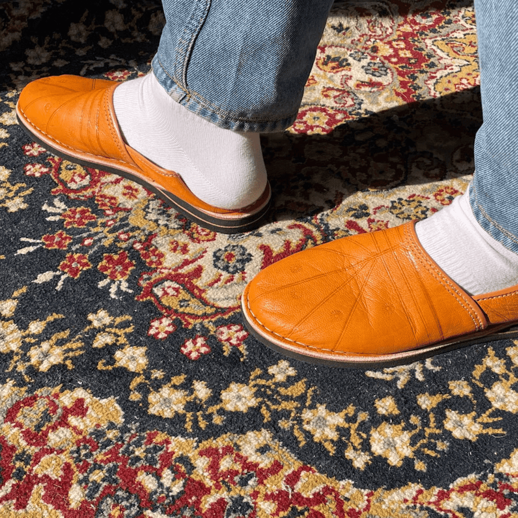 Handmade Moroccan leather slippers villages babouches with adjustable heel and reinforced thick comfortable sole — view 3