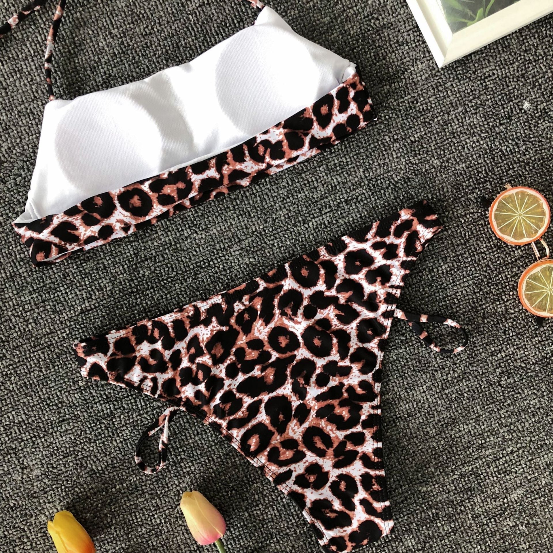 Women's two-piece lace-up back bikini set with mid-waist bottoms and padded wire-free top — view 4