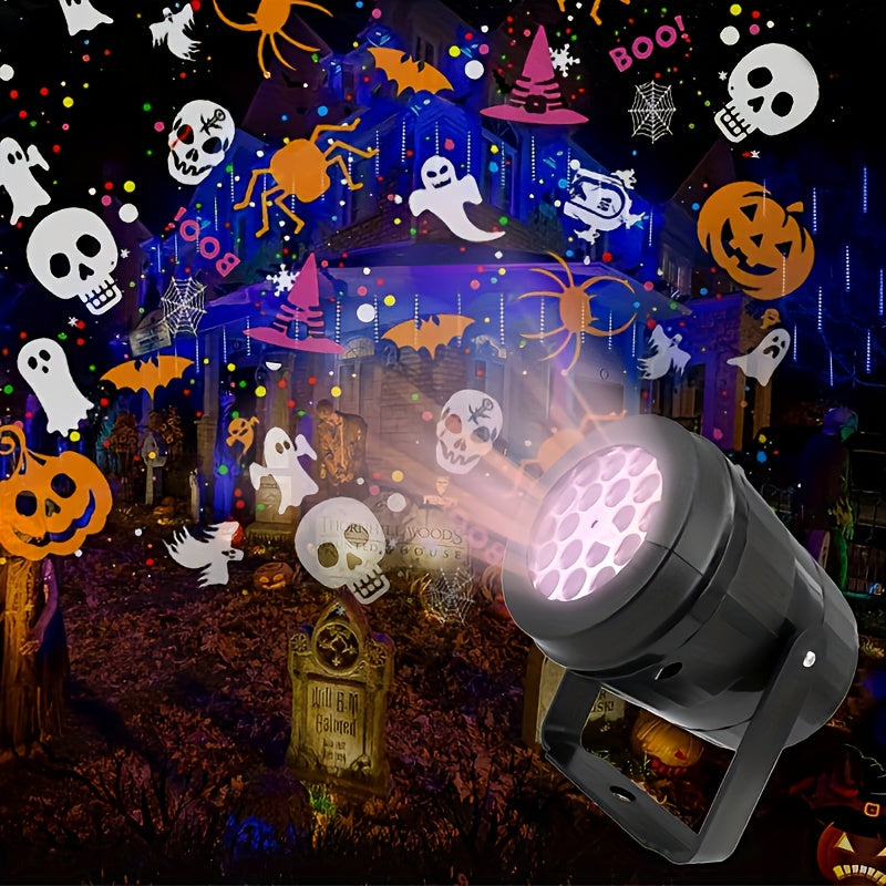RGB LED Halloween projector light casting spooky motion patterns in a compact black plastic casing — view 4