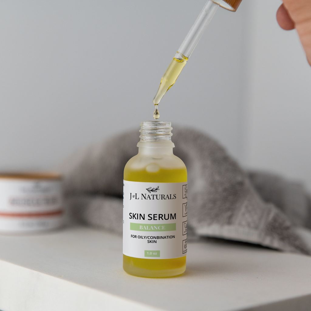 Natural plant-based face and body oil skin serum in a 1 oz glass dropper bottle — view 4