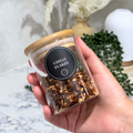 Clear glass 220ml spice jar with natural bamboo lid and silicone seal for pantry storage