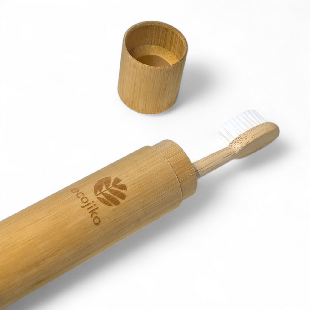 Sustainable bamboo toothbrush travel holder with ventilation hole displayed on a clean background — view 2