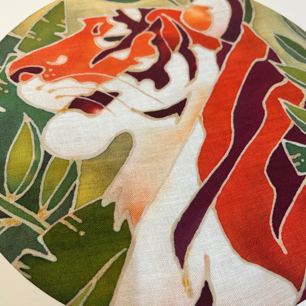 Malayan tiger DIY batik craft kit mounted on a bamboo ring with painting supplies — view 5