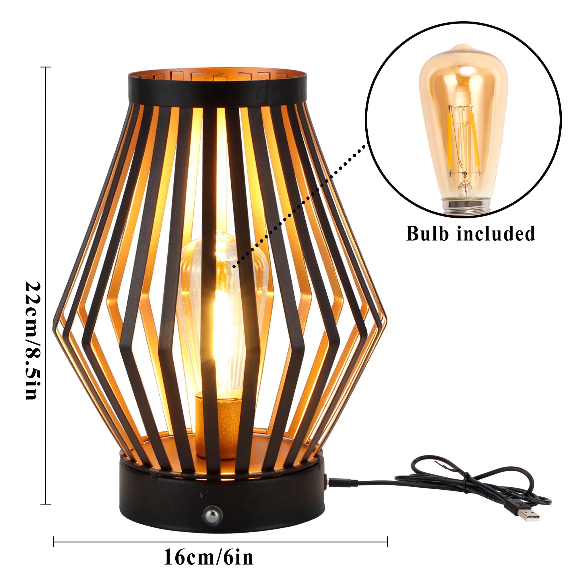Set of two vintage bronze metal cage table lamps with warm glowing bulbs — view 5