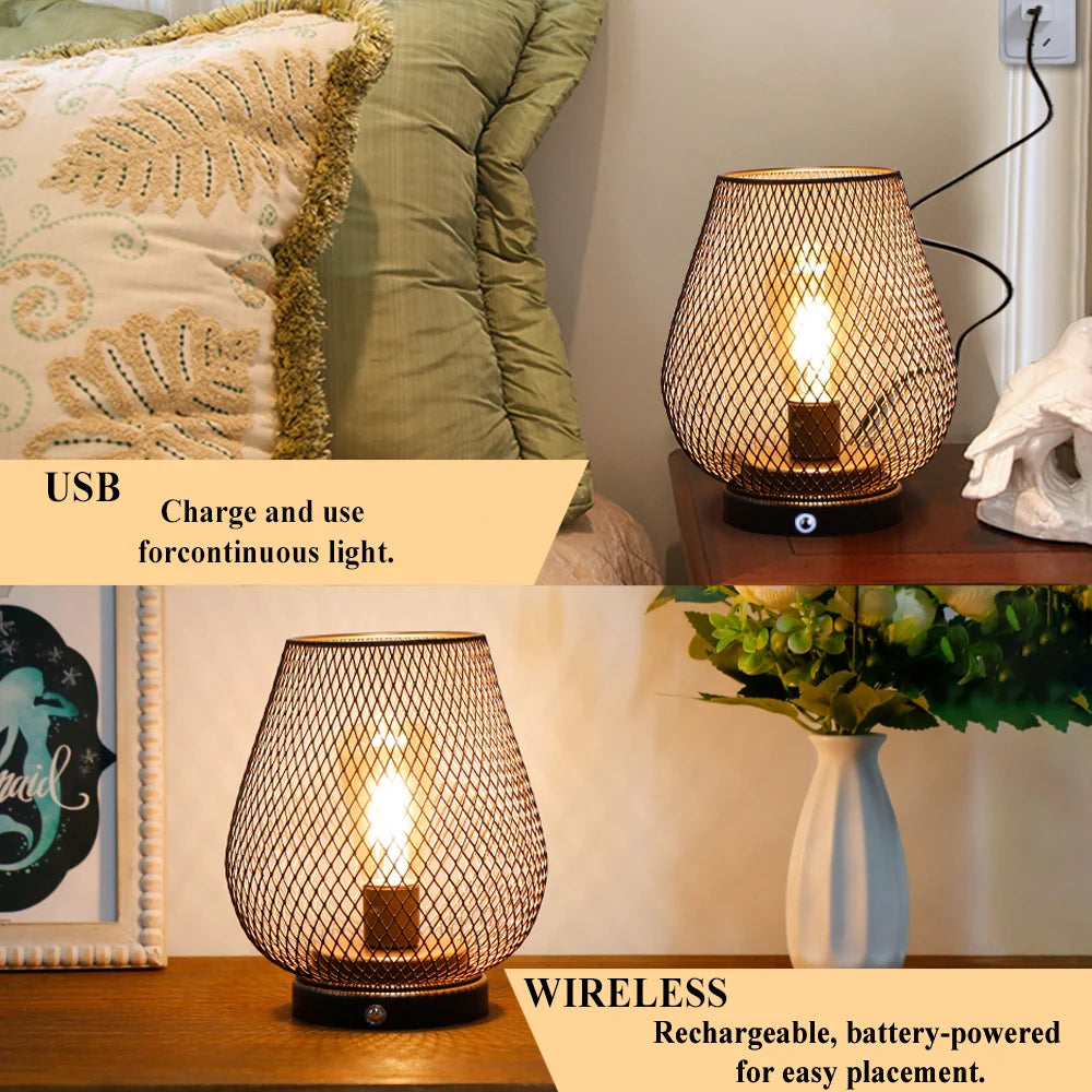 Bronze egg touch table lamp featuring metal cage design, warm LED bulb, and sturdy base — view 2