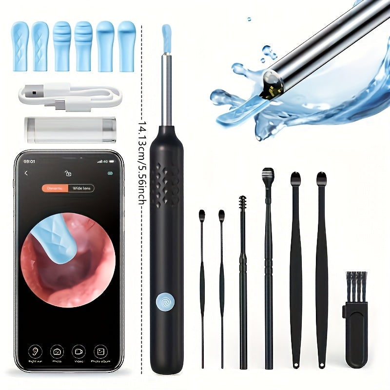 Wireless ear camera cleaner kit with six silicone ear scoops and rechargeable dual-powered base. — view 2