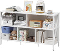 White 5-cube open bookcase with contemporary industrial metal frame and wood-like MDF shelves.