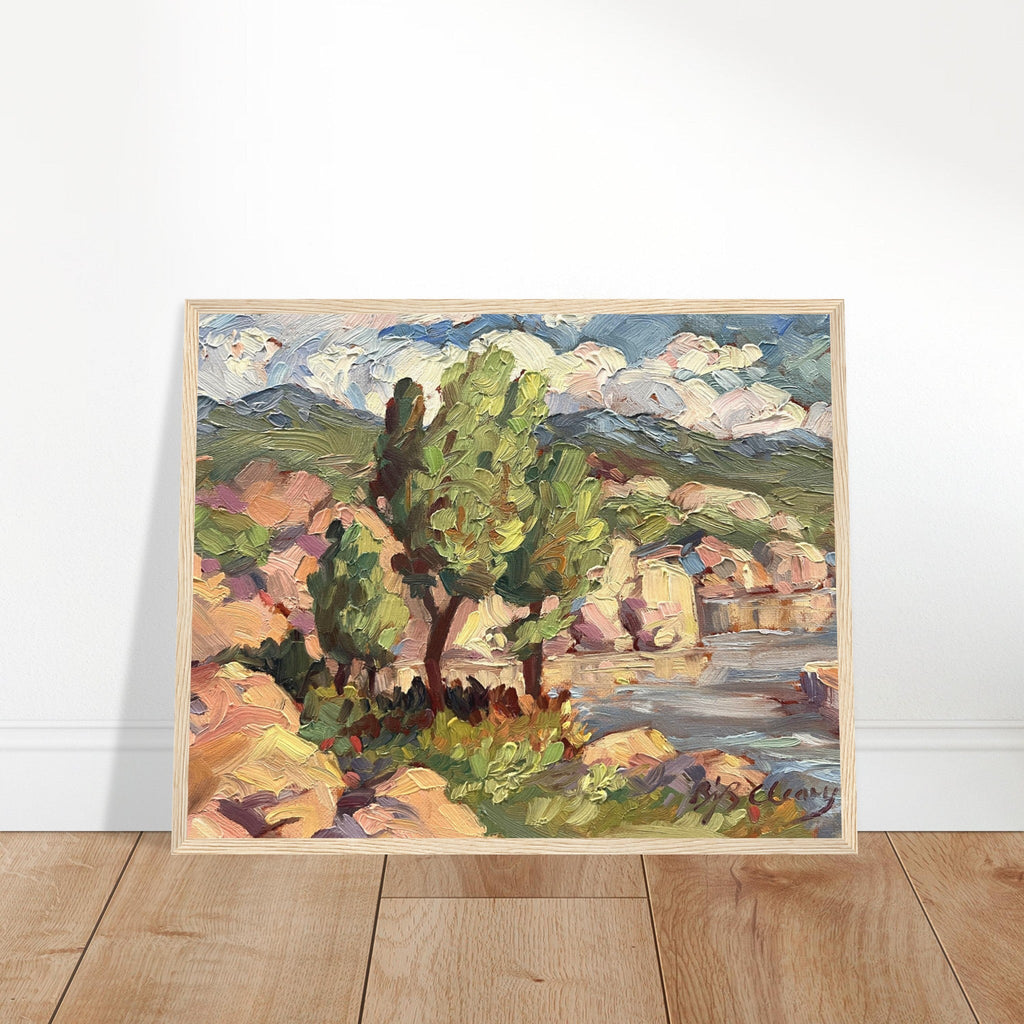 ‘Lakeside’ Coastal Landscape | 16x20 Wooden Framed Art Print | Original Artwork by American Artist Barbara Cleary-1