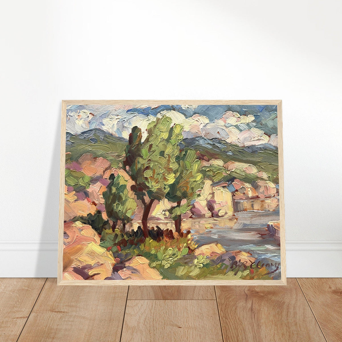 ‘Lakeside’ Coastal Landscape | 16x20 Wooden Framed Art Print | Original Artwork by American Artist Barbara Cleary-1