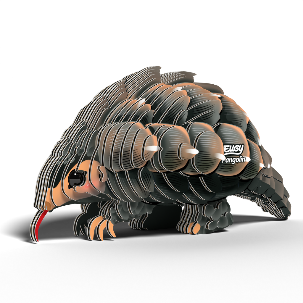 EUGY Pangolin 3D Puzzle made of eco-friendly brown cardboard featuring detailed protective scales — view 3