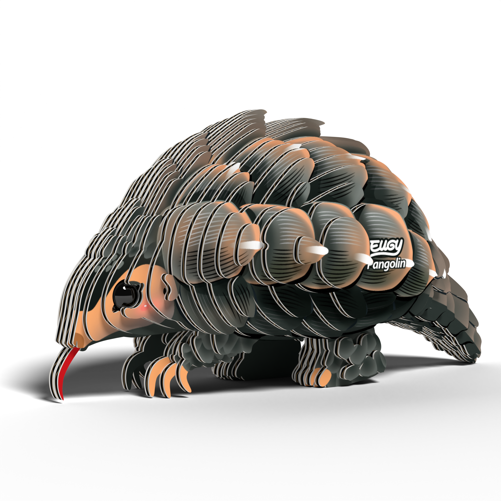 EUGY Pangolin 3D Puzzle made of eco-friendly brown cardboard featuring detailed protective scales — view 3