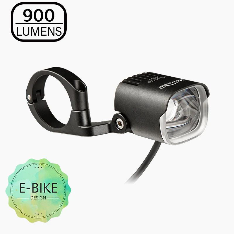 Black aluminum Magicshine ME 100LUX e-bike headlight with adjustable handlebar mounting bracket