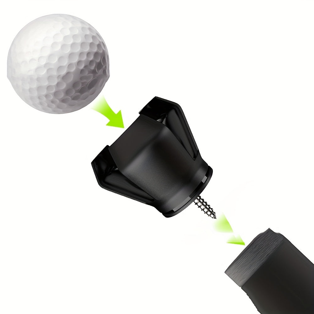 Black rubber and zinc alloy golf ball grabber putter attachment with stainless steel screw.