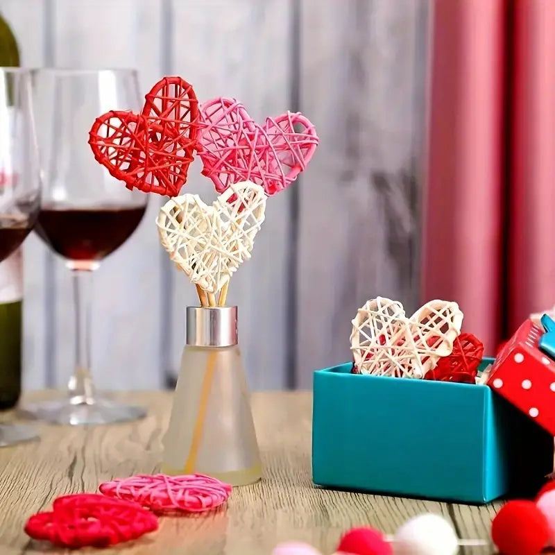 Heart-shaped willow vine vase fillers in white, pink, and red for romantic home decorations — view 4