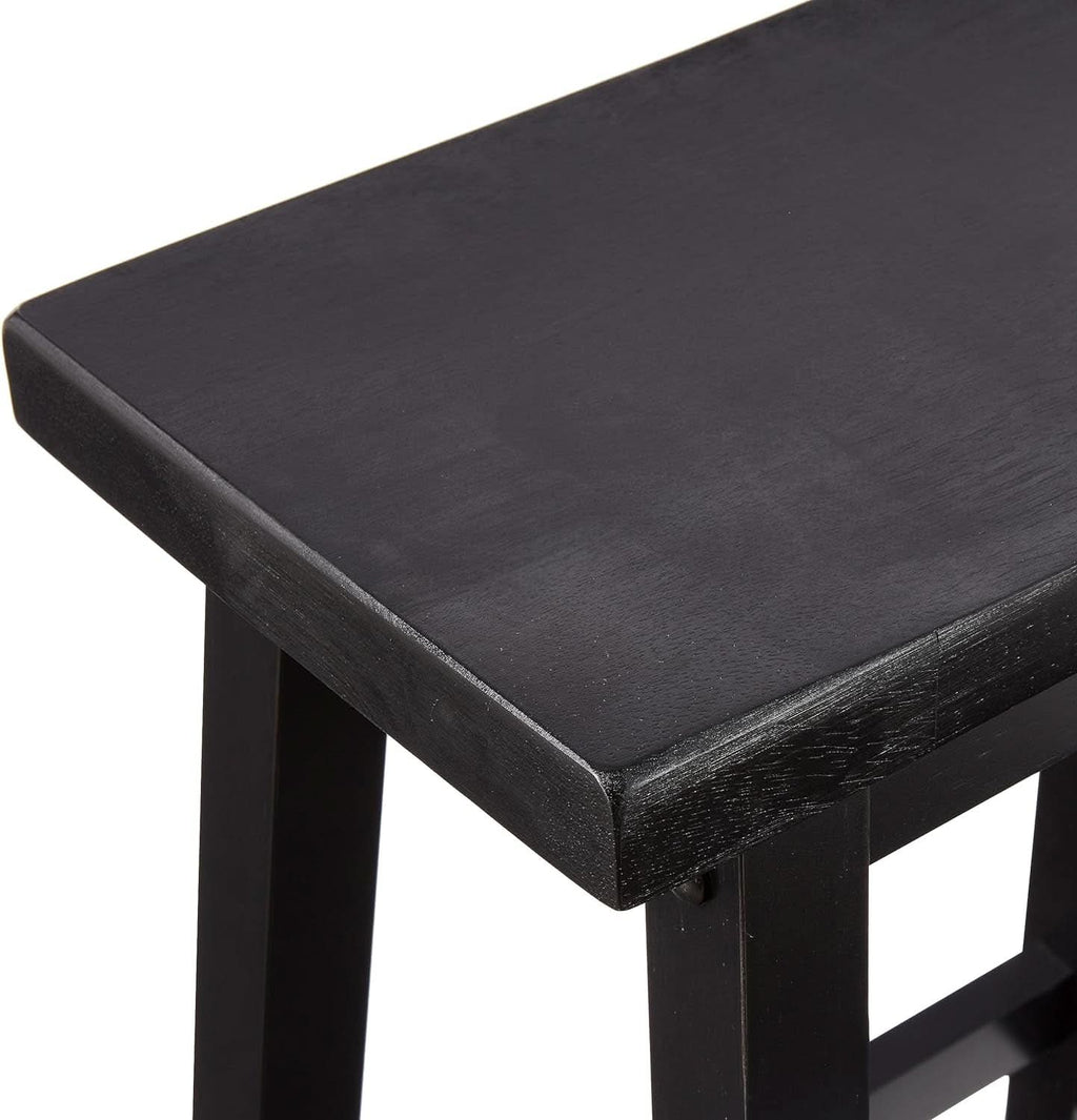 Set of two black solid wood saddle seat bar stools with square legs — view 5