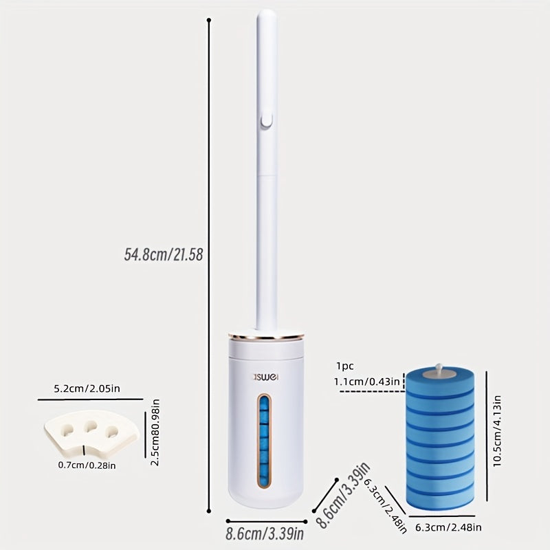 Wall-mounted plastic disposable toilet brush set with ten white replacement cleaning heads — view 2