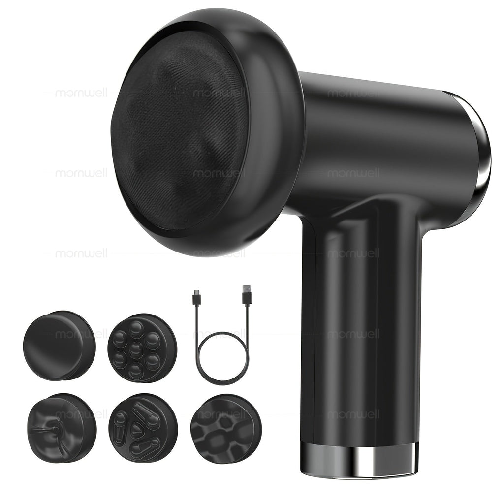 Black NNETM six-speed portable body contouring massager with five interchangeable attachment heads