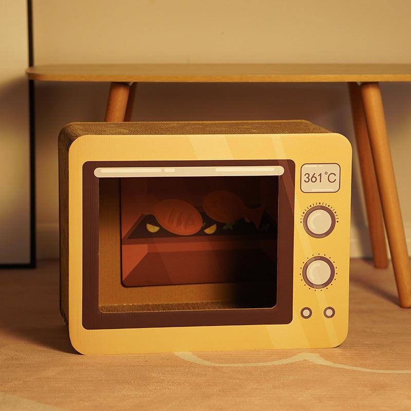 Retro radio style cat scratcher with corrugated cardboard and integrated hidden cat litter compartment — view 4