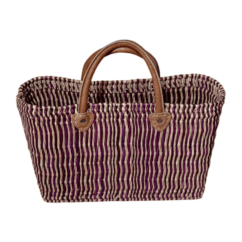 Handwoven Moroccan wicker tote bag with sturdy genuine leather handles for shopping and everyday use — view 4