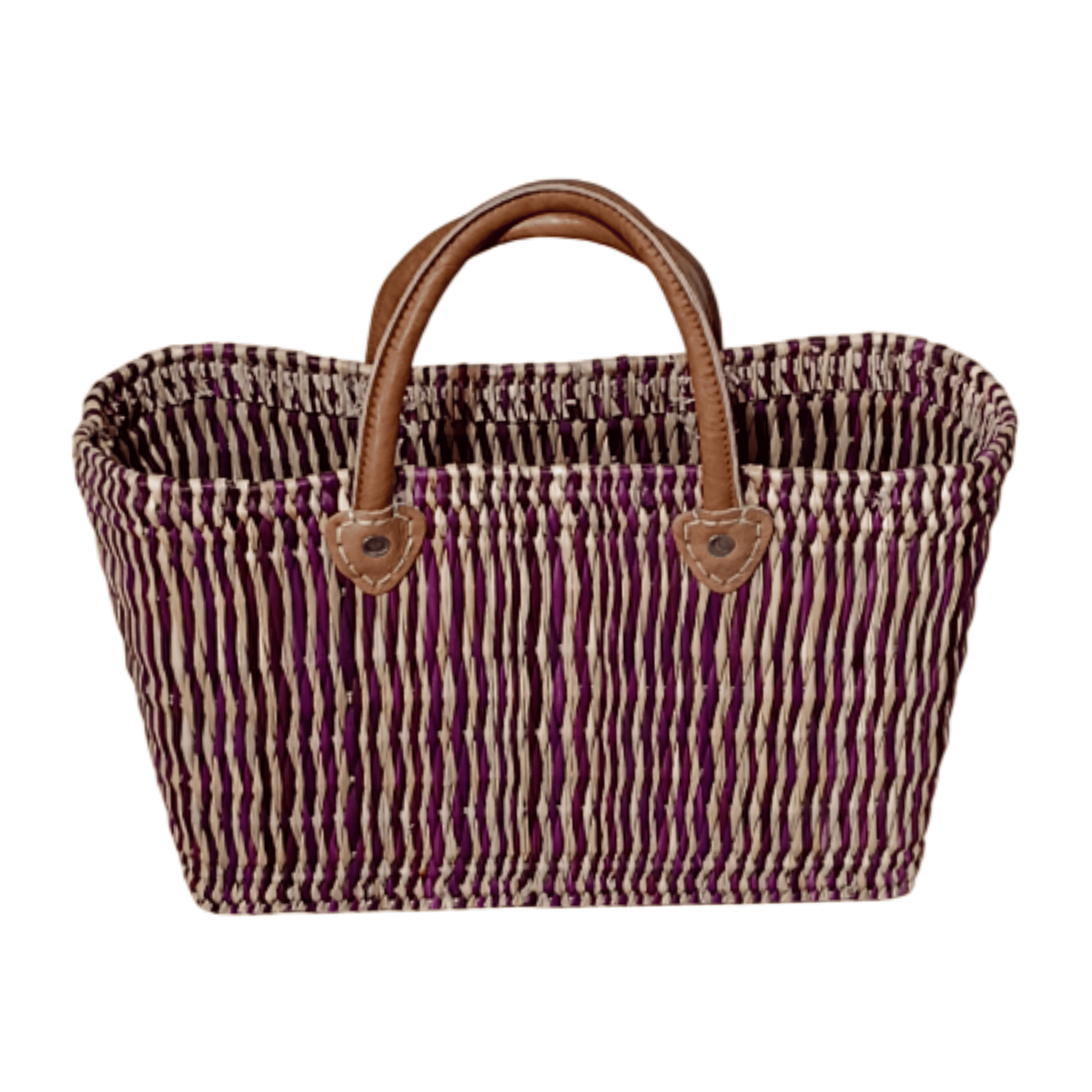 Handwoven Moroccan wicker tote bag with sturdy genuine leather handles for shopping and everyday use — view 4