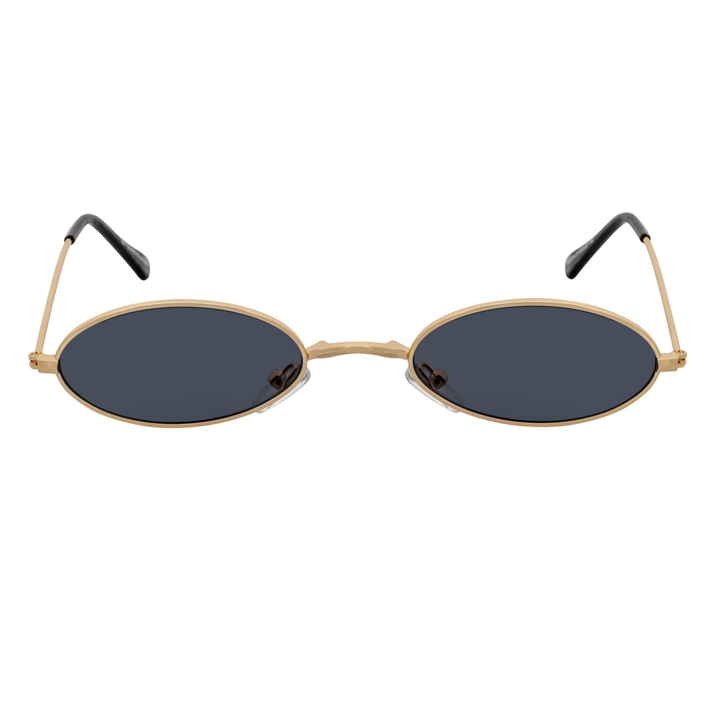 BECK - Small Metal Round Oval Sunglasses Gold Smoke-2