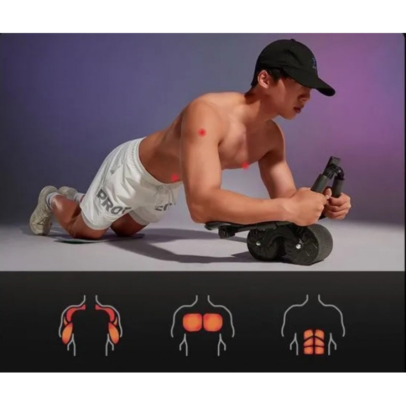 Black auto-rebound ab roller core trainer with ergonomic padded handles for home gym workouts. — view 3