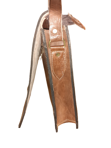 Square rustic cowhide crossbody bag with a carved leather flap and a secure magnetic closure — view 3
