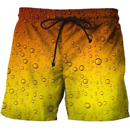 Men's casual beach board shorts featuring a vibrant beer print pattern in quick-dry polyester fabric — view 2