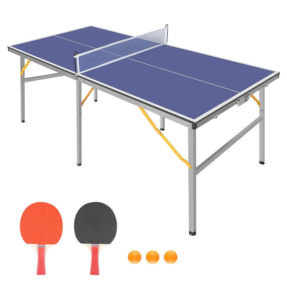 Premium foldable indoor ping pong table with attached net on wheels for home game rooms