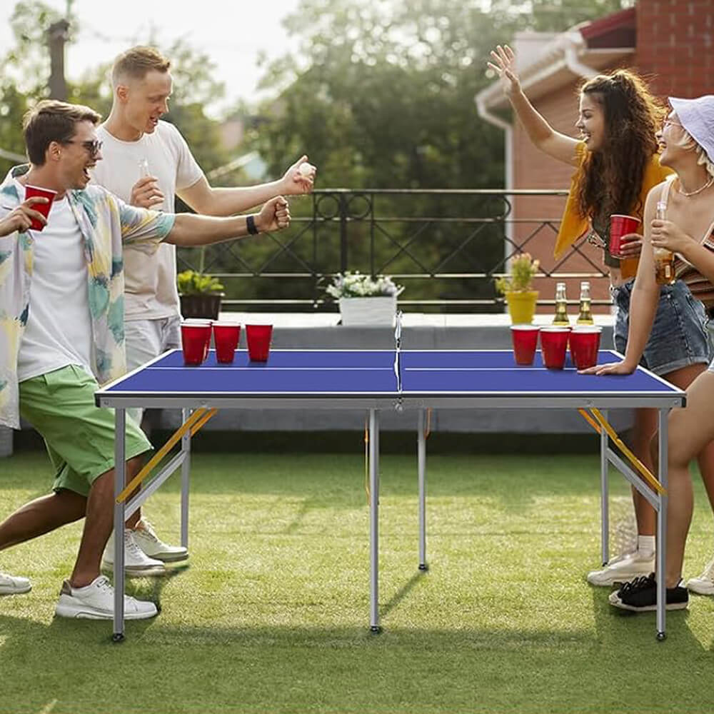 Premium foldable indoor ping pong table with attached net on wheels for home game rooms — view 5