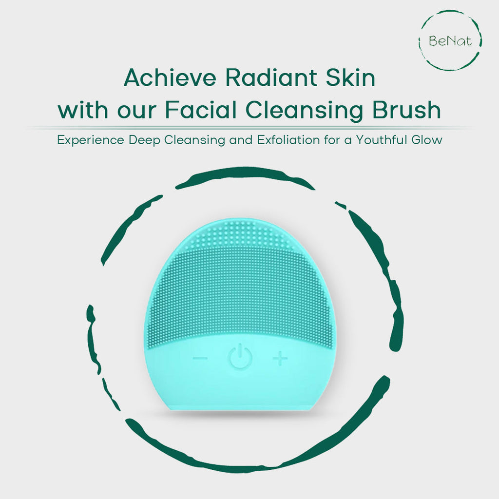 Silicone rechargeable facial cleansing brush with massage waves and metal skincare absorption base — view 5