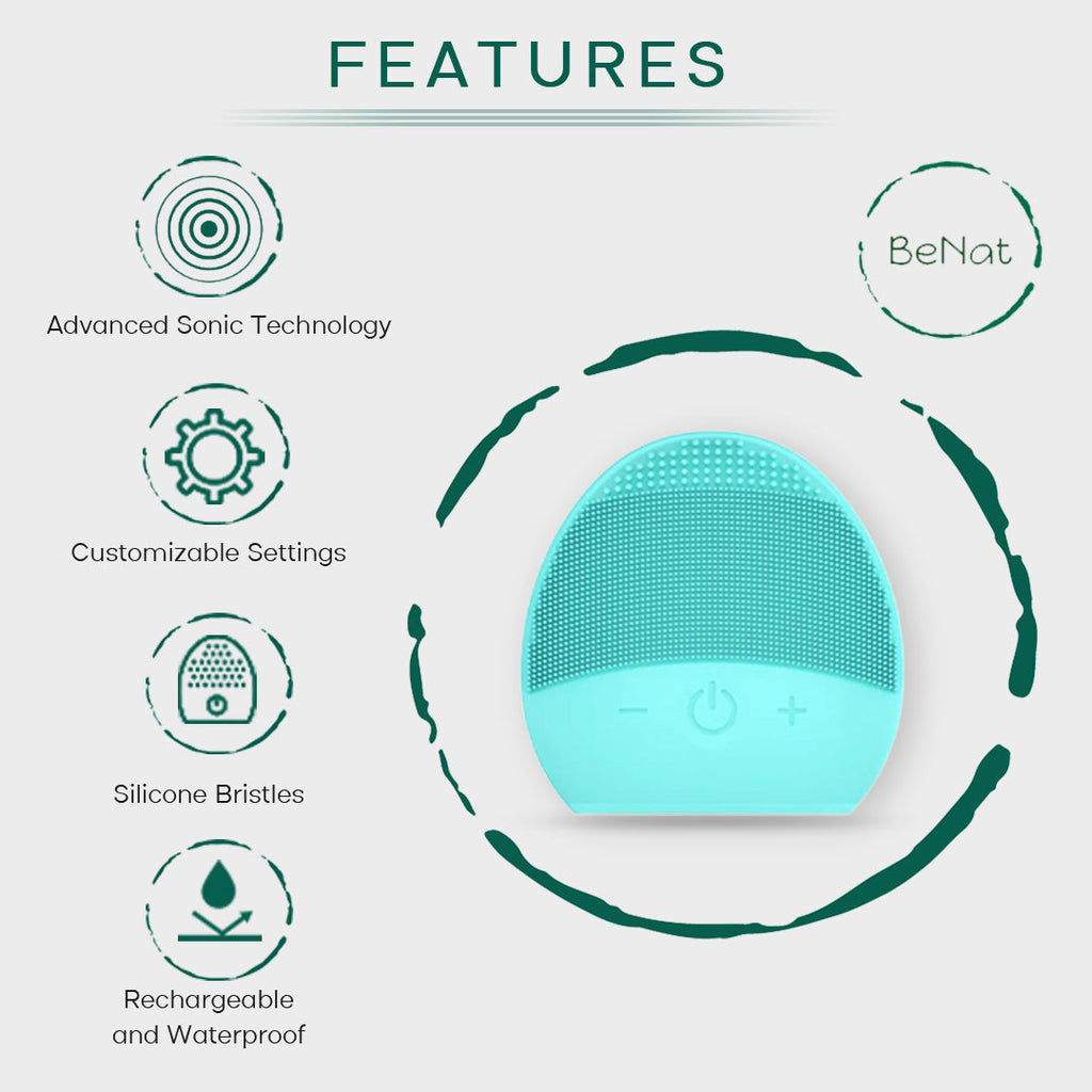Silicone rechargeable facial cleansing brush with massage waves and metal skincare absorption base — view 3