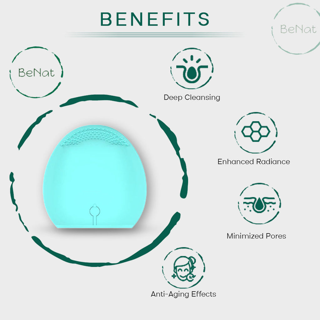 Silicone rechargeable facial cleansing brush with massage waves and metal skincare absorption base — view 4