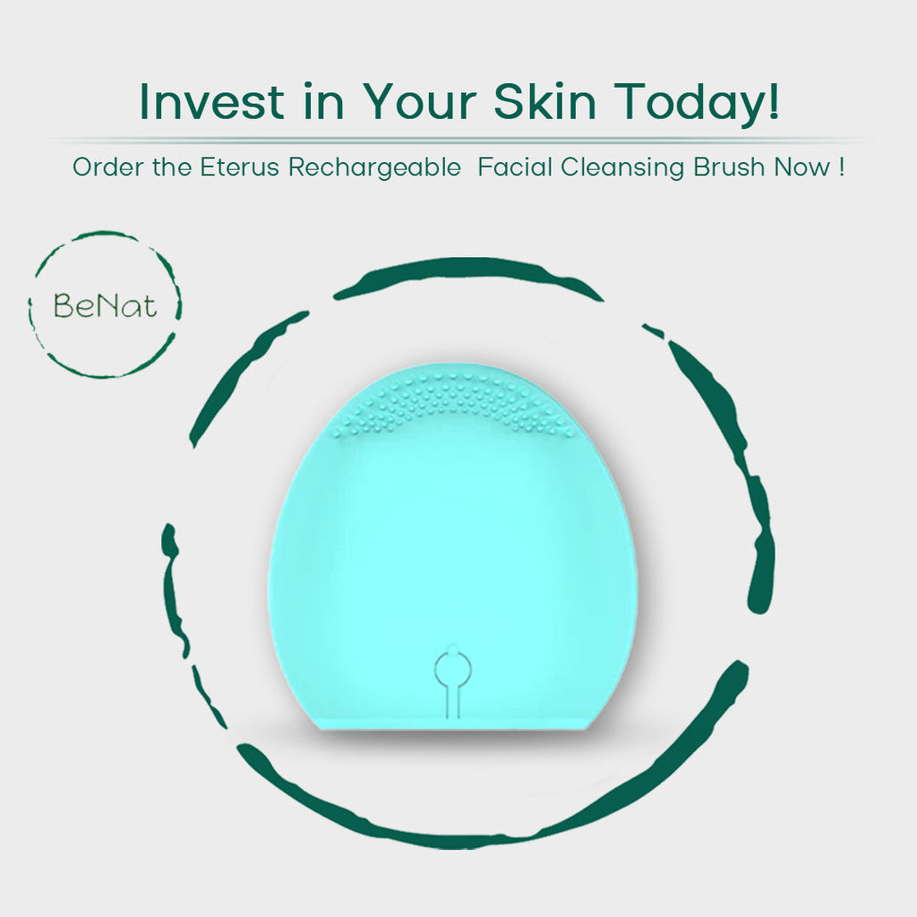 Silicone rechargeable facial cleansing brush with massage waves and metal skincare absorption base — view 2