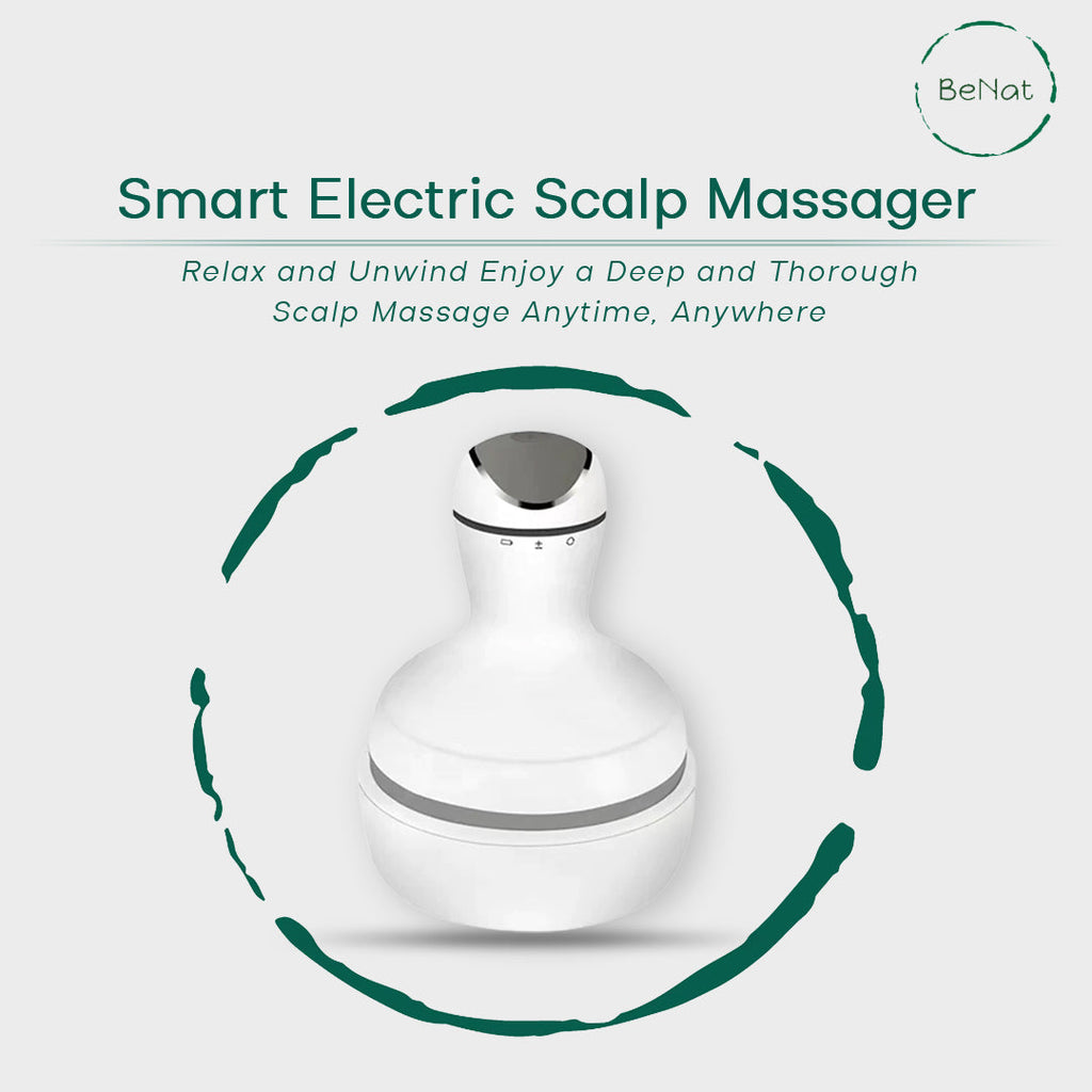 White smart scalp massager with soft silicone nodes and USB charging base — view 2
