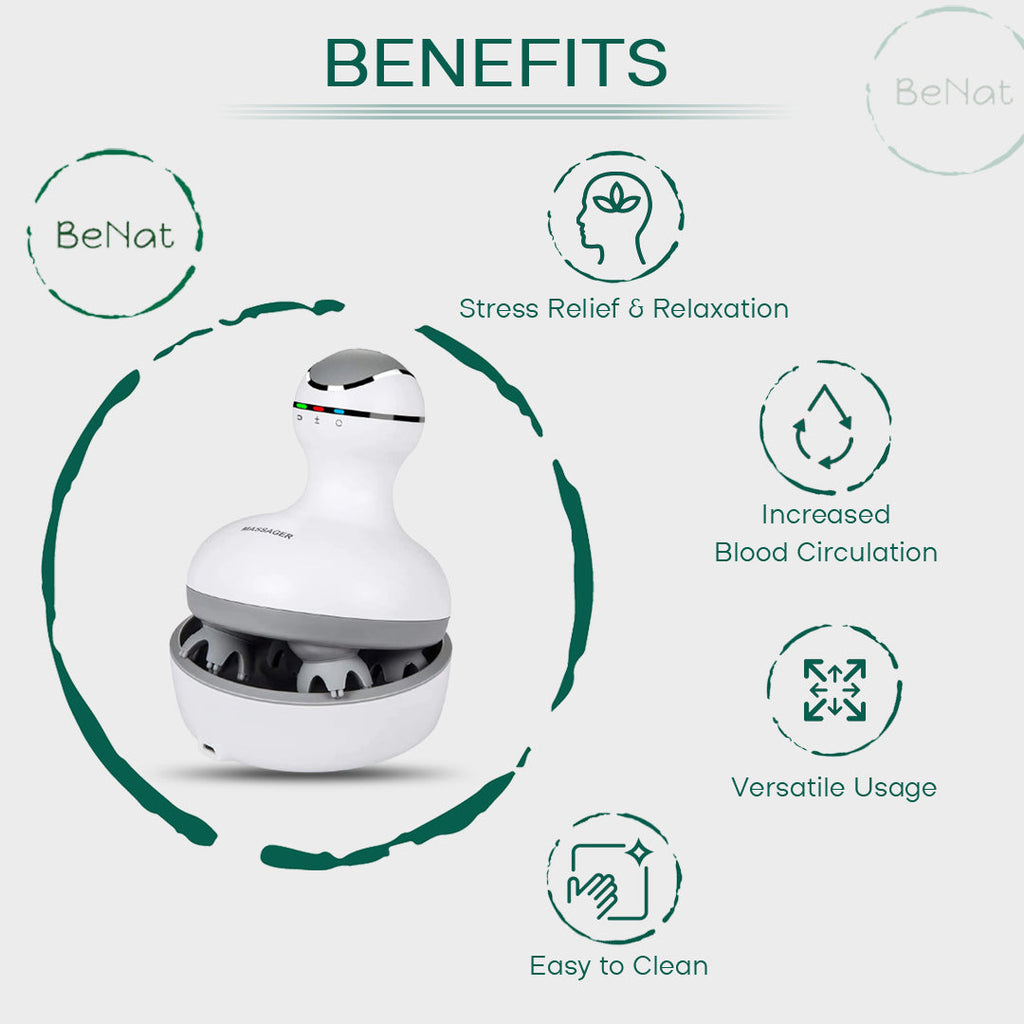White smart scalp massager with soft silicone nodes and USB charging base — view 4
