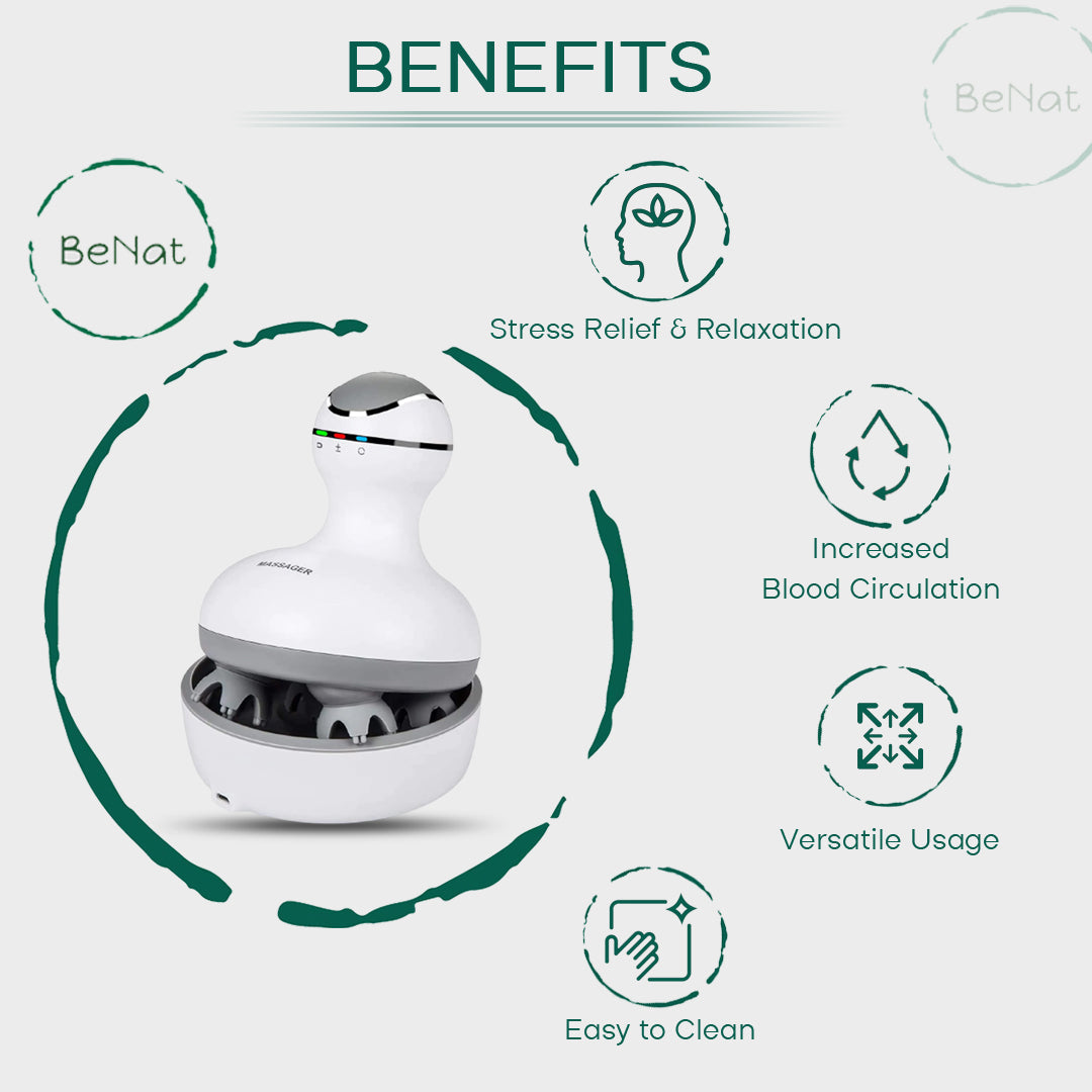 White smart scalp massager with soft silicone nodes and USB charging base — view 4