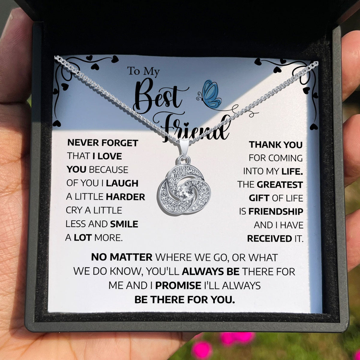 TRYNDI™ To My Best Friend Love Knot Necklace With Authentic Swarovski Crystals-1