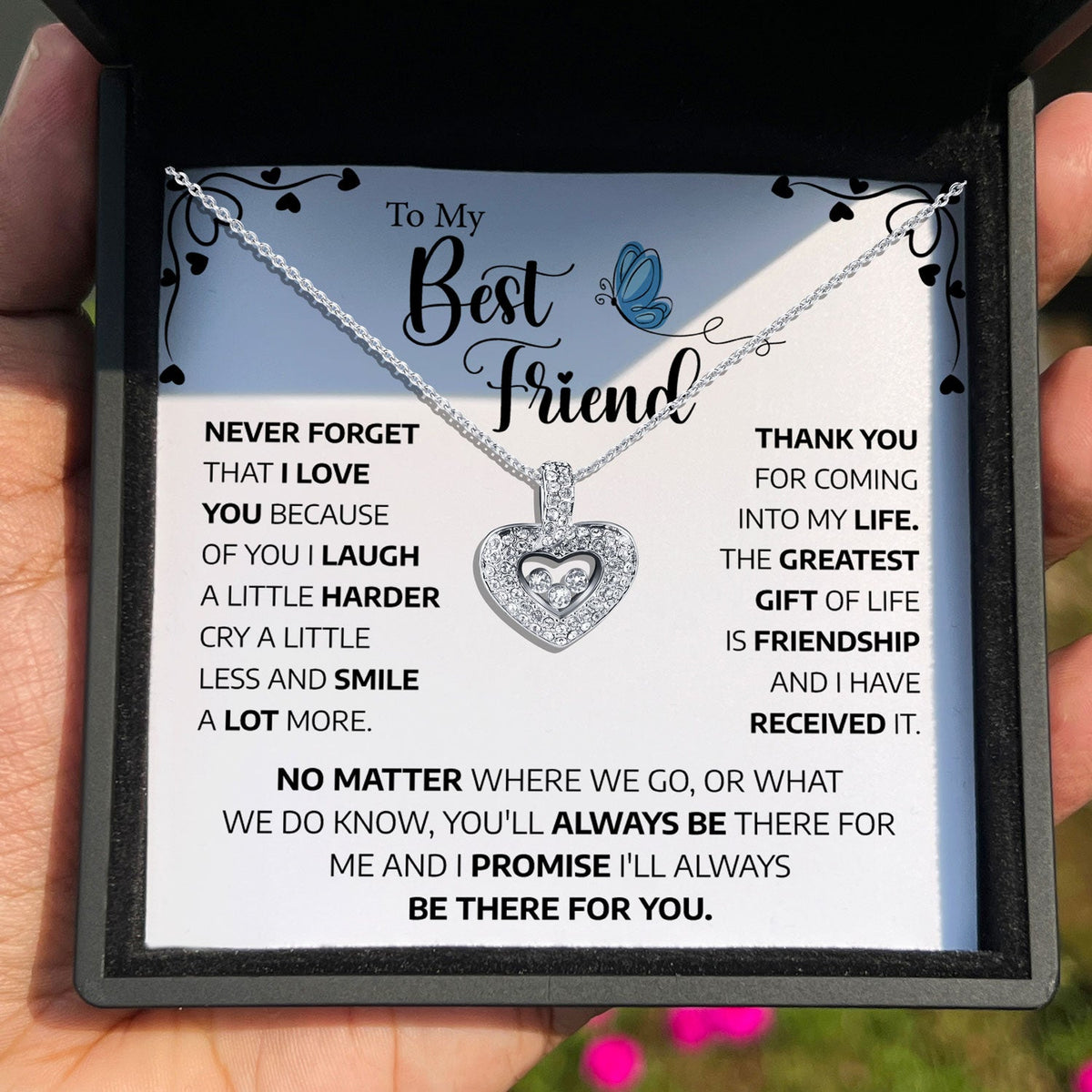 TRYNDI™ To My Best Friend Floating Heart Necklace With Authentic Swarovski Crystals-1
