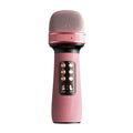 Wireless bluetooth portable karaoke microphone with built-in speaker in pink or black finish