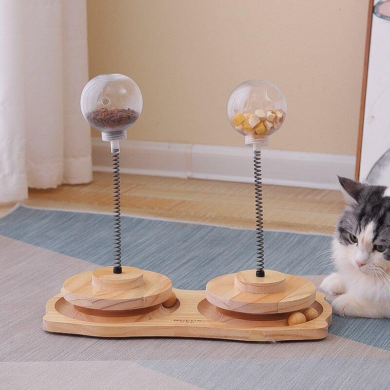 Interactive wooden and plastic cat treat dispenser puzzle ball toy for engaging indoor cats — view 5